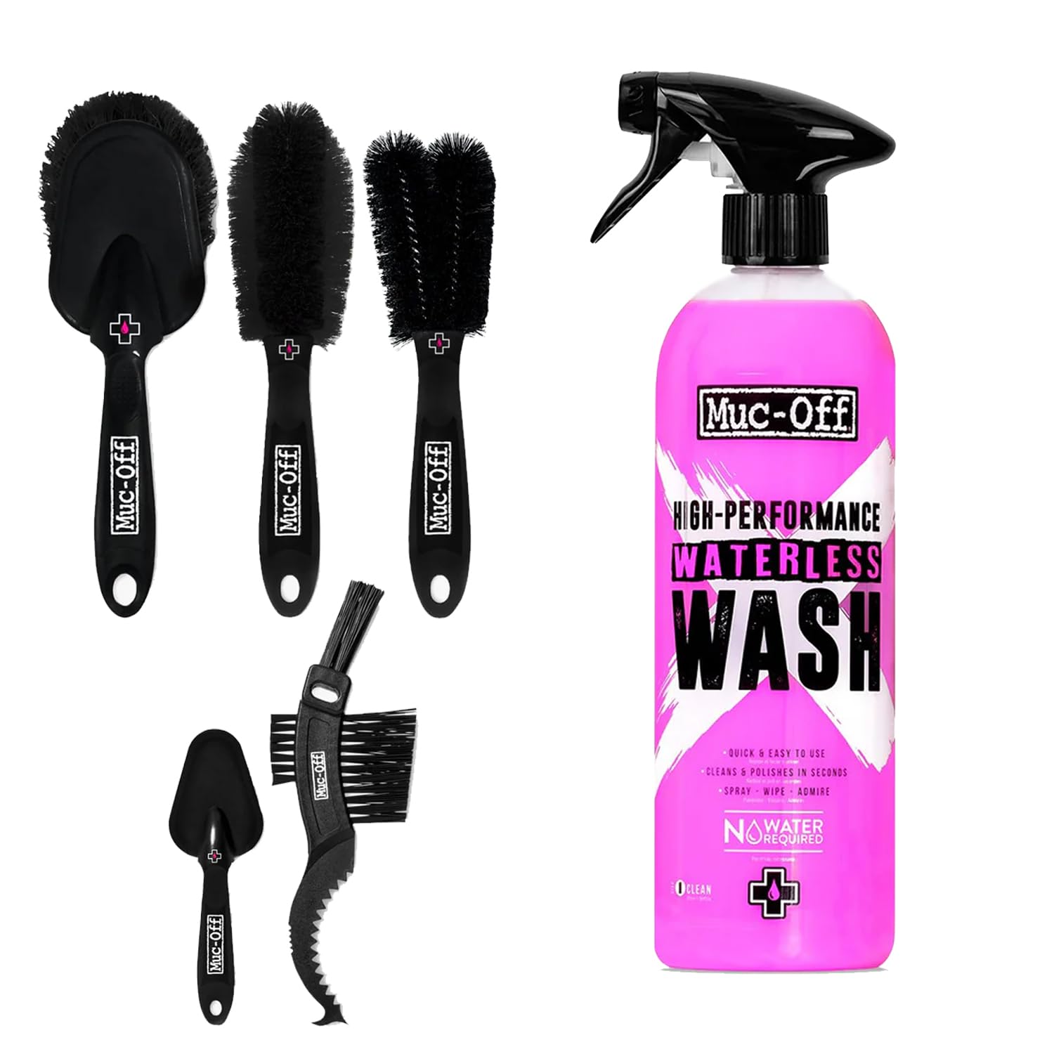 Muc-Off Waterless Bike Wash 750ml + 5x Premium Brush Set | No Water Bike Cleaner with Biodegradable Formula | Spray and Wipe Easy Bike Cleaning | Streak-Free Spray Cleaner Safe on Carbon Fibre Image