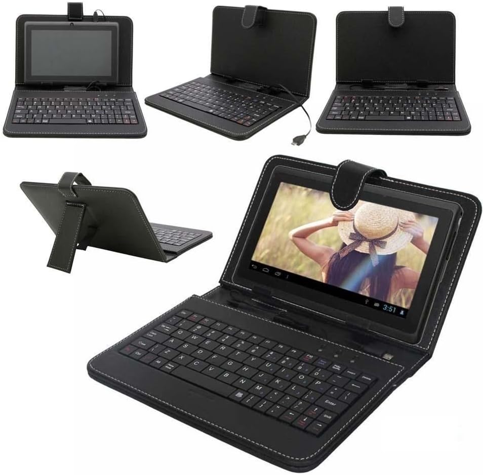 REALMAX® 9inch QWERTY keyboard stand universal pu leather case cover light weight portable protective for all android tablets with micro USB connector
