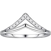 SMILEST Moissanite Double Chevron Wedding Band for Women, Lab Created Moissanite Band 925 Sterling Silver Wedding Ring Moissanite Stackable Ring