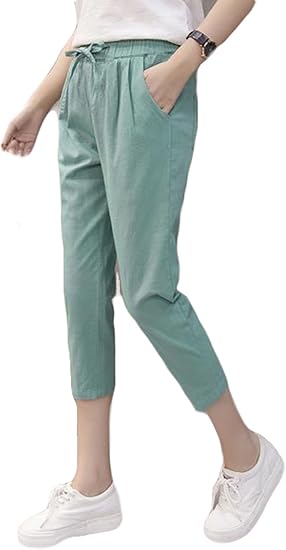 Amazon Bscoolレディース クロップドパンツ 綿 麻 ゆったり テーパードパンツ 薄手 夏 ジョガーパンツ 無地カジュアルパンツ ロングパンツ 通販