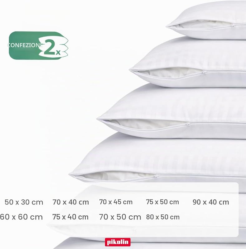 Set 2 Federe Cuscino 70 x 40 cm Impermeabile con Certificazione Oeko-Tex In Tessuto Tencel. Copricuscino Traspirante e Extra Morbido