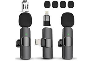 TUTGLOBAL New Mini Wireless Microphone for iPhone iPad Android,Lavalier Microphone for Video Recording,2 Pack iPhone Mic Crystal Clear Recording with USB-C for Podcast Microphone,4 Extra Windscreens