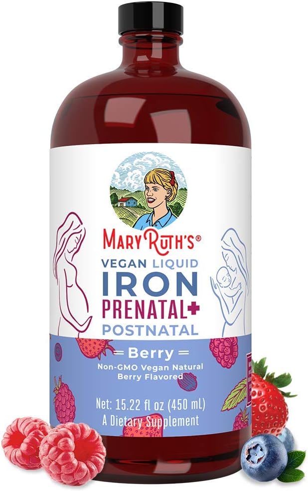 Prenatal & Postnatal Liquid Iron by MaryRuth's | from Ferrochel® Ferrous Bisglycinate Chelate | 27mg per Serving | Vegan, Non-GMO, Gluten Free | Berry Flavored, 15.22 fl oz.