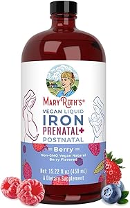 Prenatal & Postnatal Liquid Iron by MaryRuth's | from Ferrochel® Ferrous Bisglycinate Chelate | 27mg per Serving | Vegan, Non-GMO, Gluten Free | Berry Flavored, 15.22 fl oz.