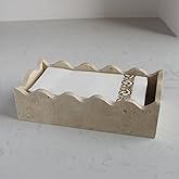 Natural Travertine Guest Towel Holder 9.8" × 4.9" for Bathroom, Rectangular Napkin Holder with Scalloped Edge, Tissue Hand Towel Tray for Dinner Table, Countertop Bathroom Vanity