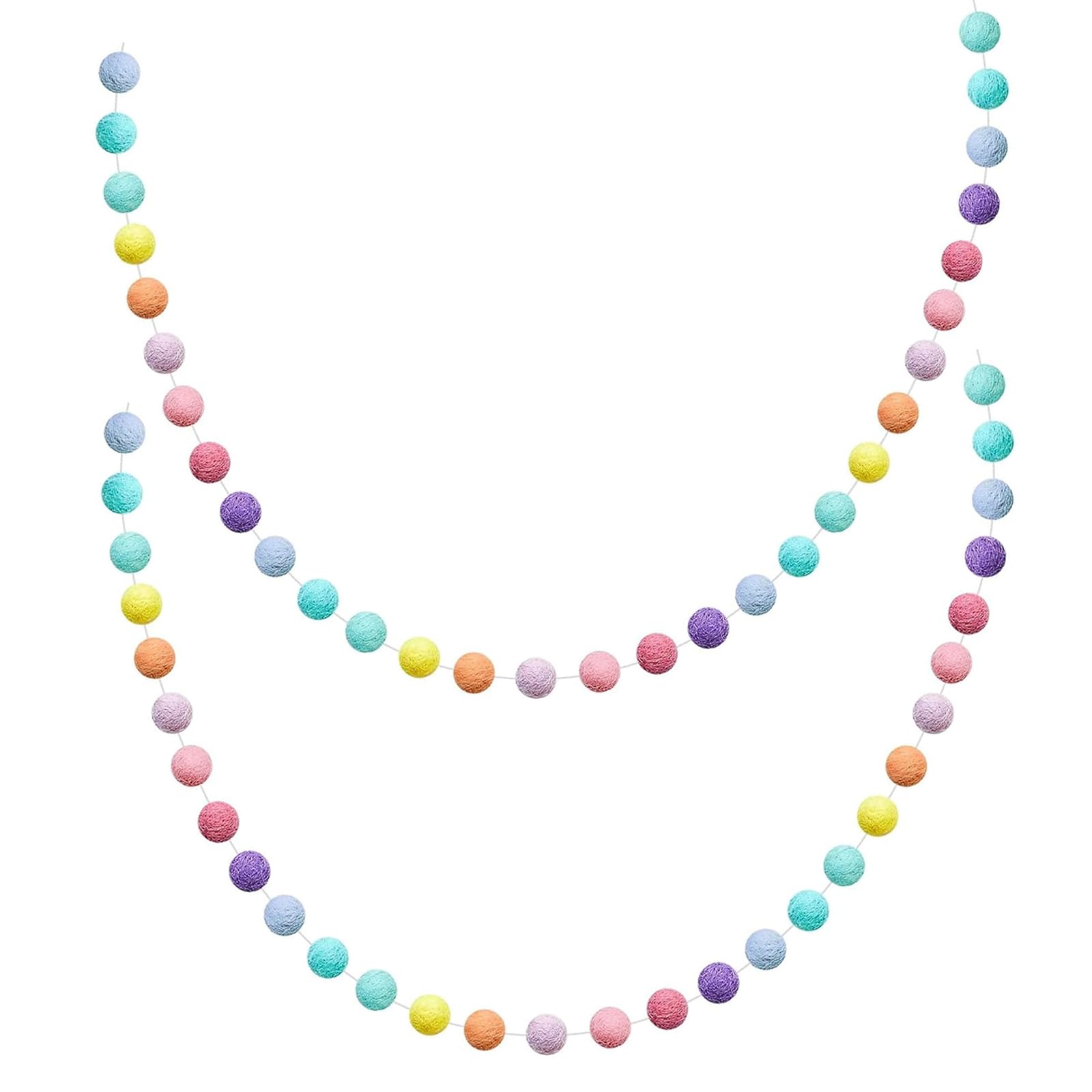 Pom Pom Garland, 60 Balls Coloured Felt Poms Poms Garlands for Wall Colorful Pompom String Garlands Decorations 2 Packs