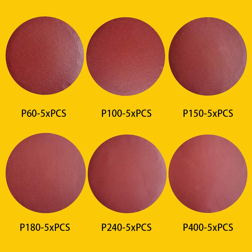30 PCS 8-Inch NO-Hole PSA Aluminum Oxide Sanding Disc, Self Stick(5 Each of 60 100 150 180 240 400) (8 inch): Industrial & Scientific