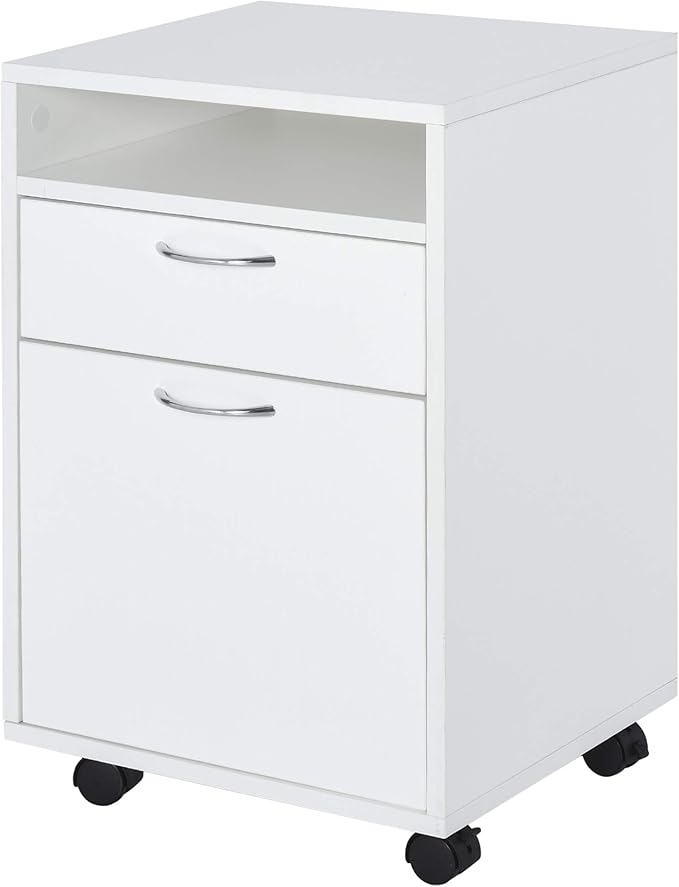 Homcom 60cm 2 Drawer Filing Cabinet W Open Shelf Metal Handles 4 Wheels Office Home File Organiser Paperwork Mobile Printer White Amazon Co Uk Kitchen Home