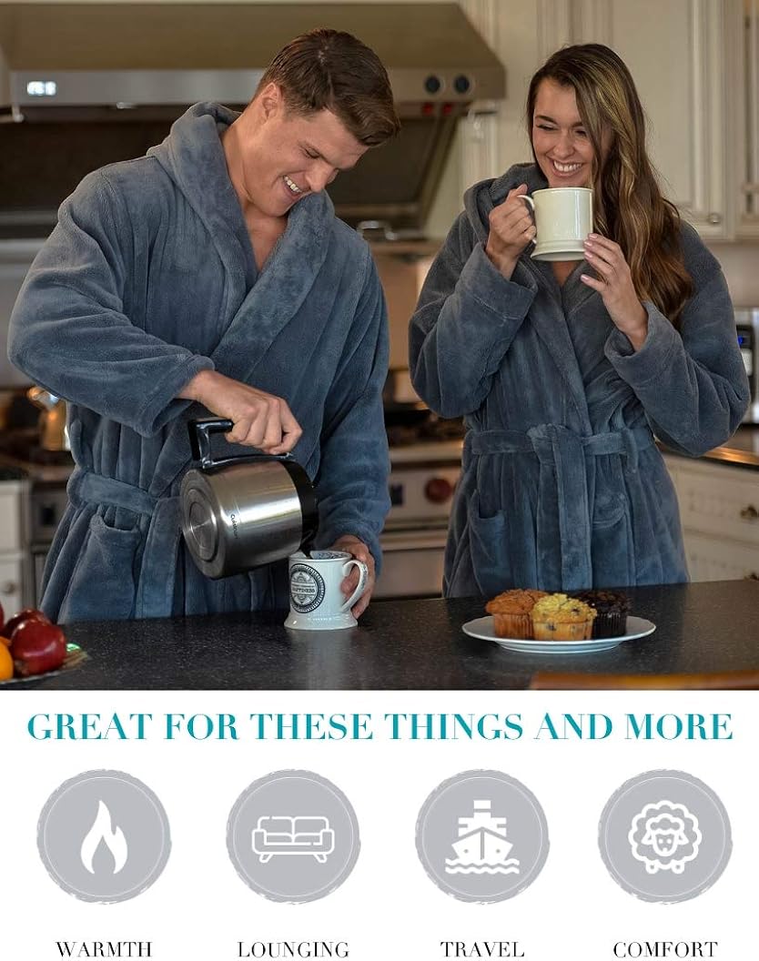 Alexander Del Rossa Men's Warm Fleece Robe with Hood, Plush Sherpa Big and Tall Bathrobe at  Men’s Clothing store