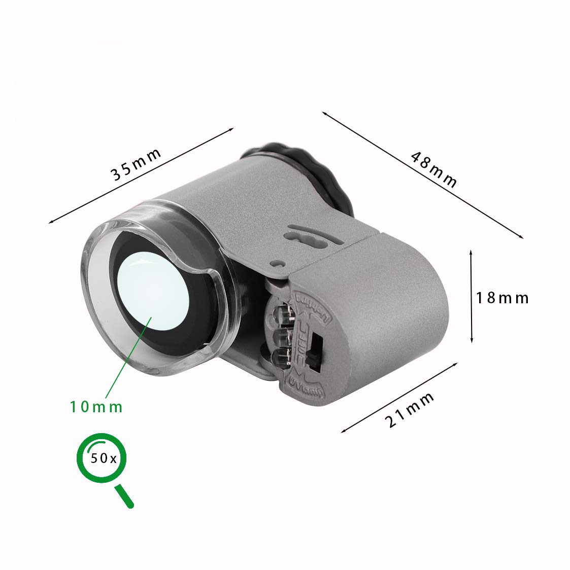 50X Jewelry Loupe Mini Pocket Magnifier Portable Microscope Magnifying Glass with LED UV Lights Jewelers Loupe Magification for Jewelry Diamand Coins Stamps Antiques Currency Detecting