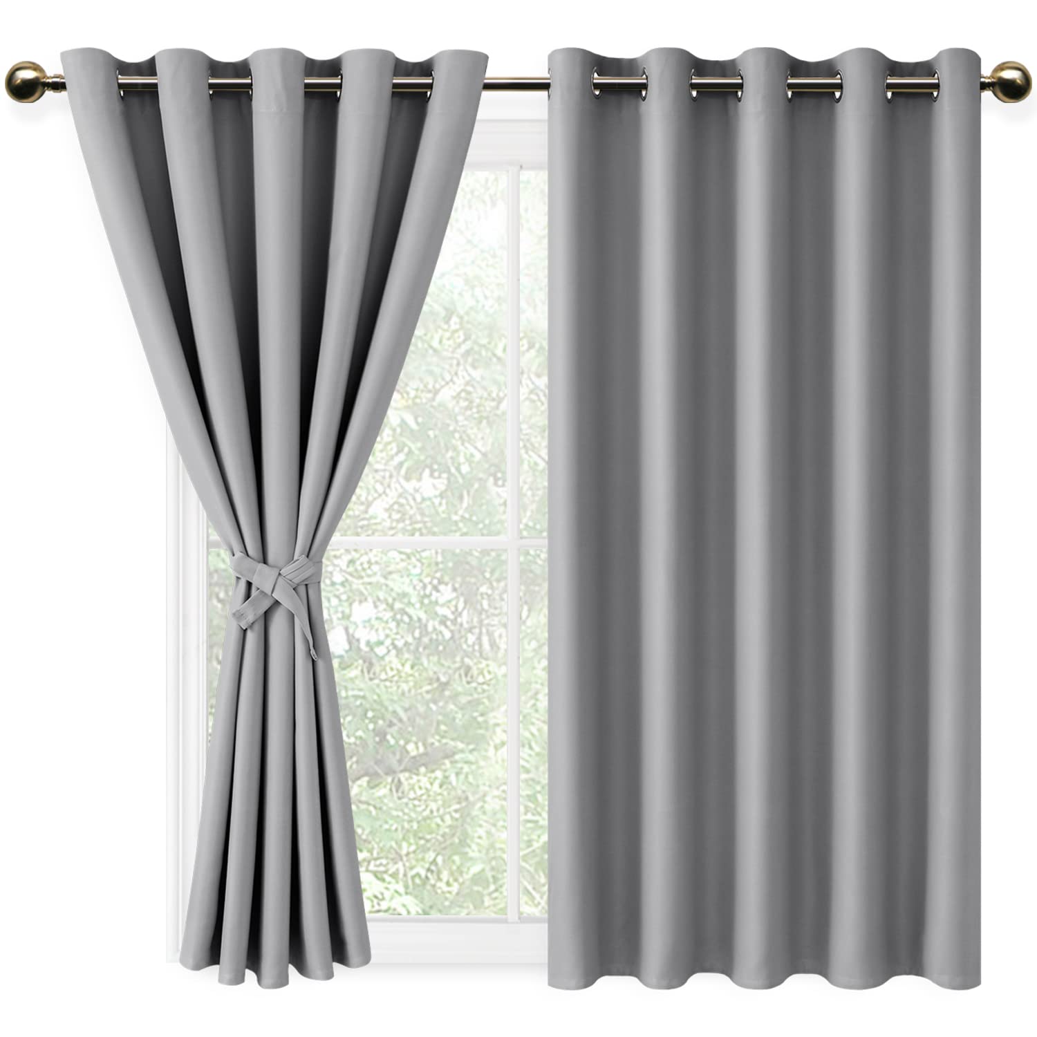DWCN Silver Grey Blackout Curtains with Tiebacks for Bedroom Thermal Insulated Solid Eyelet Curtains for Living Room,2 Panels,66" Wide x 54" Drop — image 1