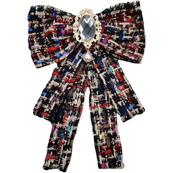 Plaid Bow Tie with Amber Crystal Brooch - Women Accessories Amazon.com: Elerevyo Women main image 4