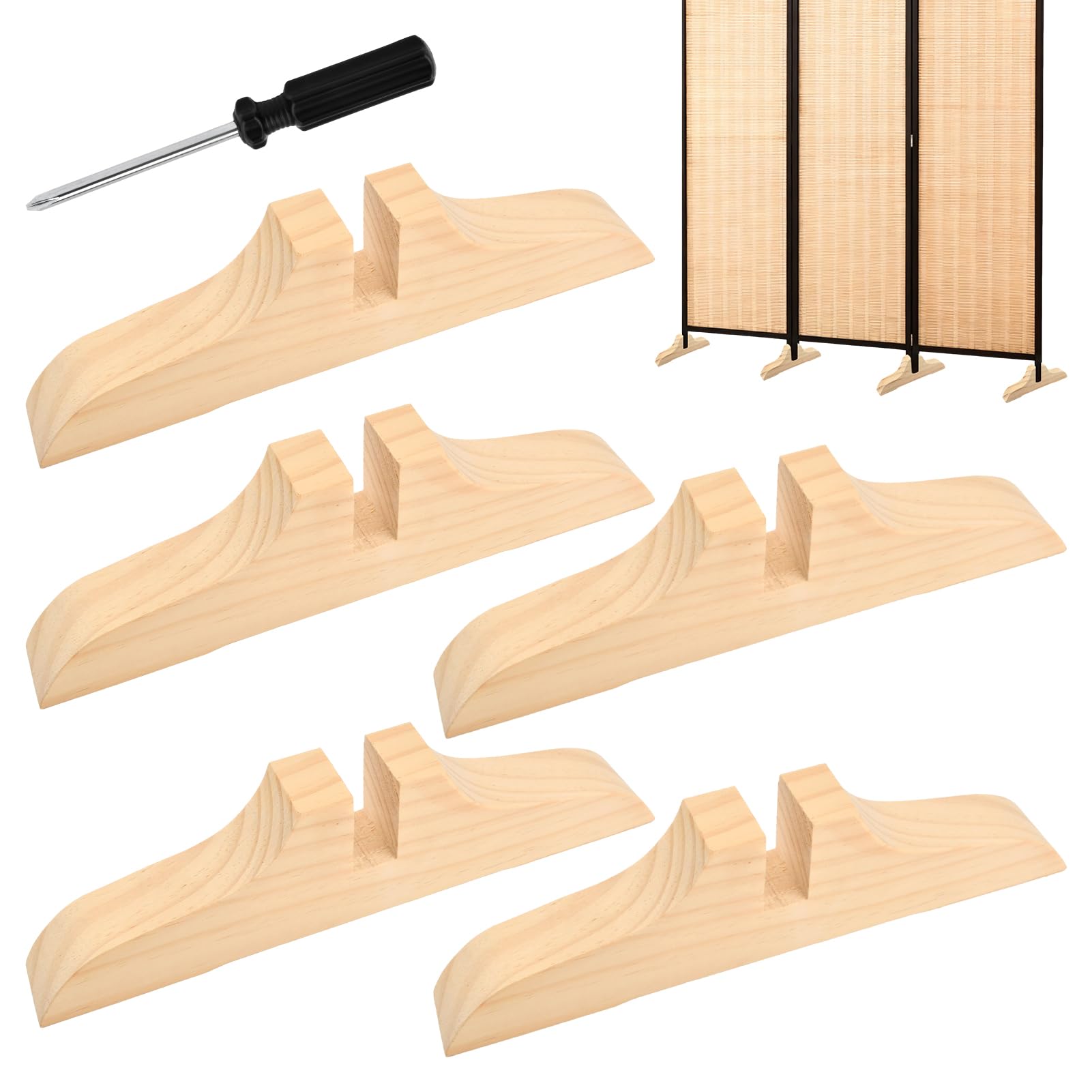Photo 1 of 5pcs Folding Room Divider Stand with Screws and Screwdriver,Wooden Rooms Divider Stand,Folding Privacy Screen Holder, Room Screen Holder Feet Partition for Hotel Home Office