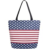 ZzWwR Chic Extra Large Shoulder Grocery Tote Bag, USA Flag Design Star Stripes Pattern Canvas Reusable Handle Bags for Men Women Gym Weekender Picnic Beach Travel Home Storage Market Shopping