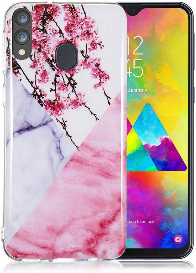Marble Phone Case for Samsung Galaxy M20, Silicone Case Marble Pattern Ultra Slim Transparent Slim-Fit Anti-Scratch Shock Proof TPU Soft Gel Case Cover Bumper Protective Rubber Shell - Pink
