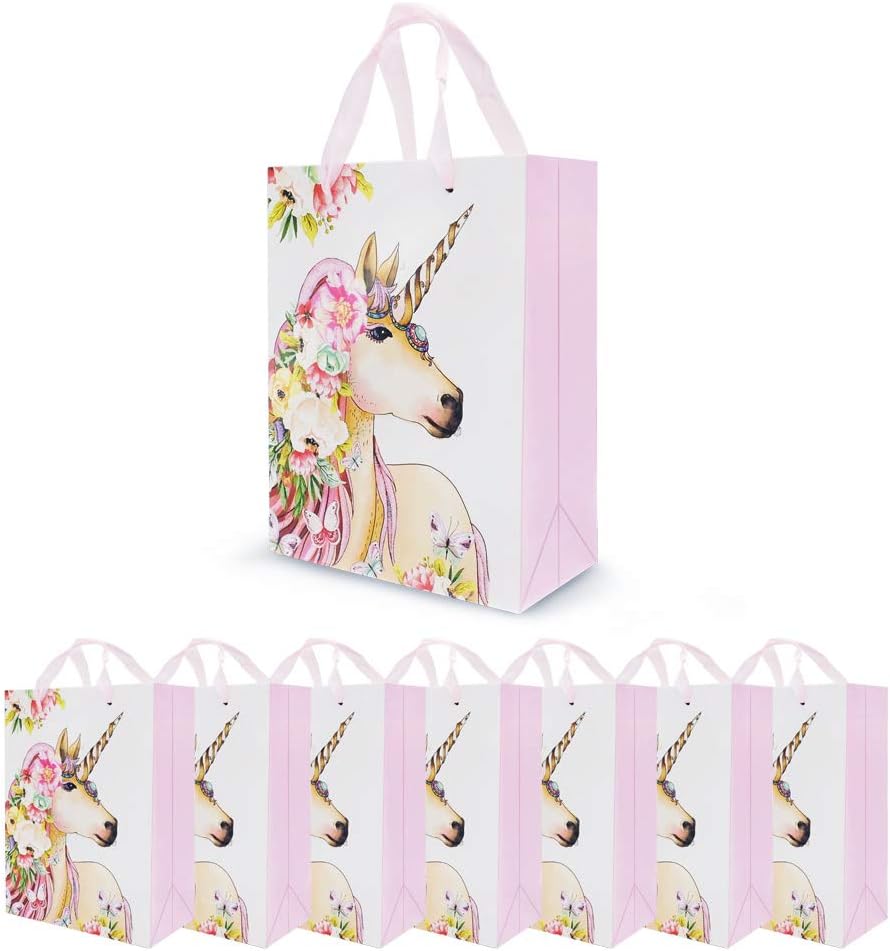 Unicorn Party Favor Bags, Flamingo Gift Bags for Kids Birthday Party - 8 Pack, Paper Treat Candy Gift Bags, Goodie and Candy Bags,Party Supplies for Kids Unicorn Party and Baby Shower (Unicorn)