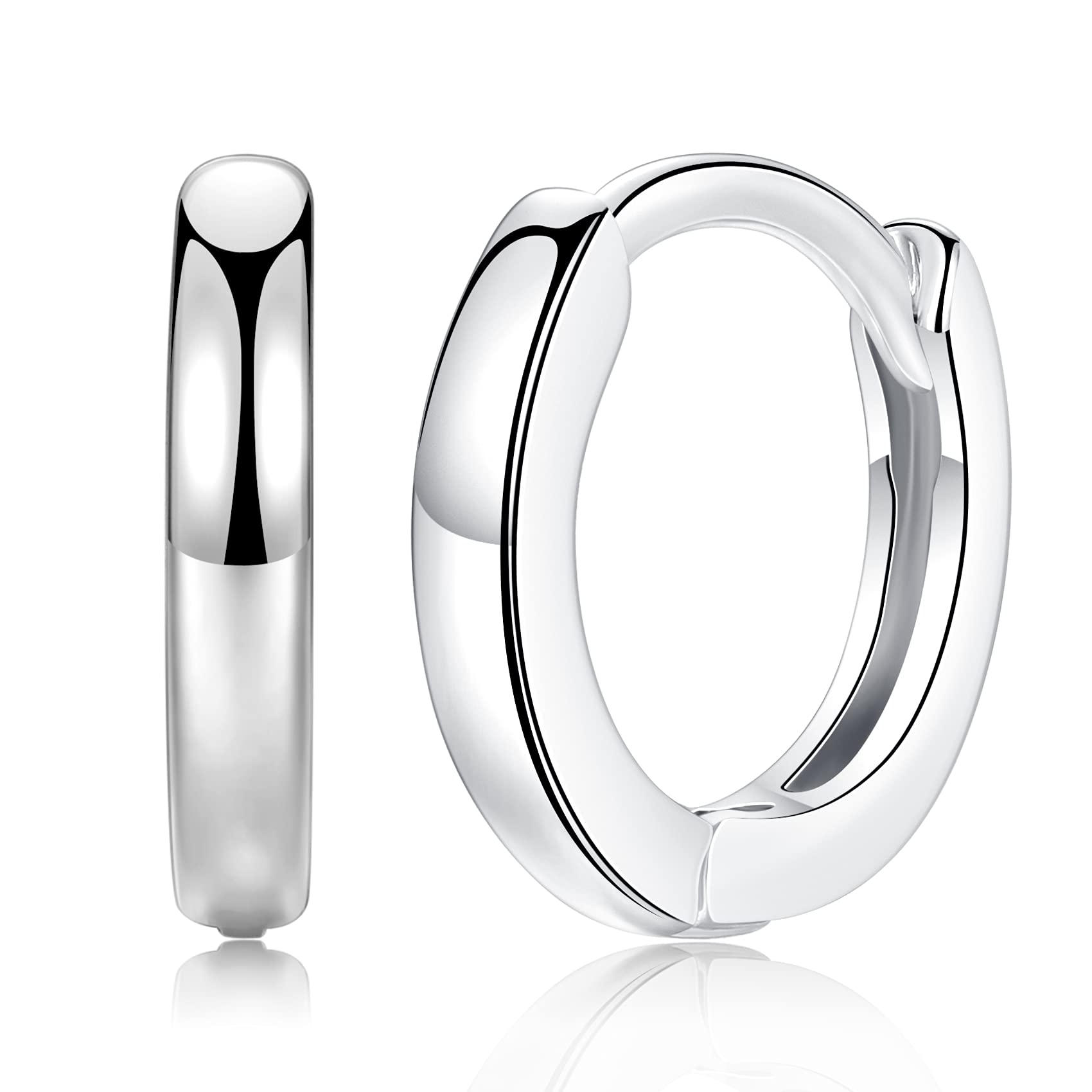 Silver Hoop Earings for Womens - Small 8mm Hoop Earrings Sterling Silver Cartilage Sleeper Hoops, Girls Silver Earrings Set | Hypoallergenic Helix Tragus Jewellery Endless Huggie Hoops for Men — image 1