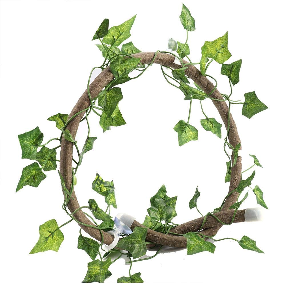 Pssopp Reptile Climbing Branch Flexible Reptile Vines Jungle Terrarium Rattan Pet Habitat Decor with Suction Cups and Realistic Leaf for Chameleon Lizards Gecko(3.28ft Rattan+ lvy Leaves)