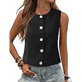 Rapbin Womens Vest Sleeveless Button Down Vest Tops Crew Neck Casual Dressy Waistcoat Business Outfits Suit Fashion