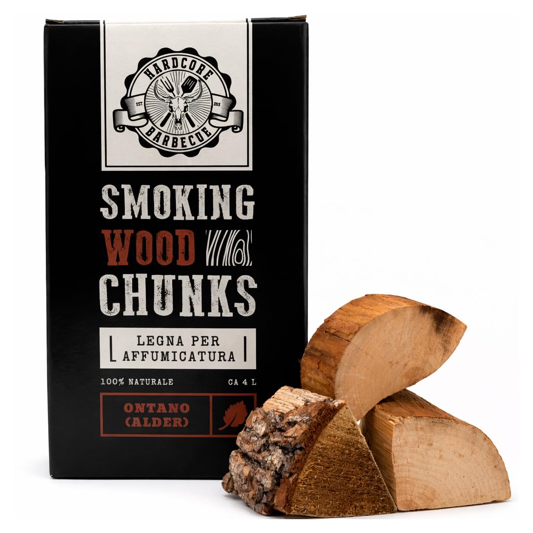 HARDCORE BARBECUE EST 2015 BBQ Chunk Ontano – Alder, 1.5 kg, Wood Chunks, Natural Wood, Ideal for Fish, Pork, Cheese and Chicken