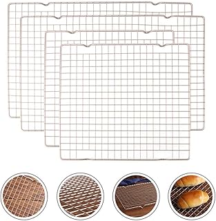 Lawei 4 Stück Auskühlgitter Edelstahl Grillrost Eckig zum Backen Räuchern Grillen Auskühlen - 2 Größe (Gold)
