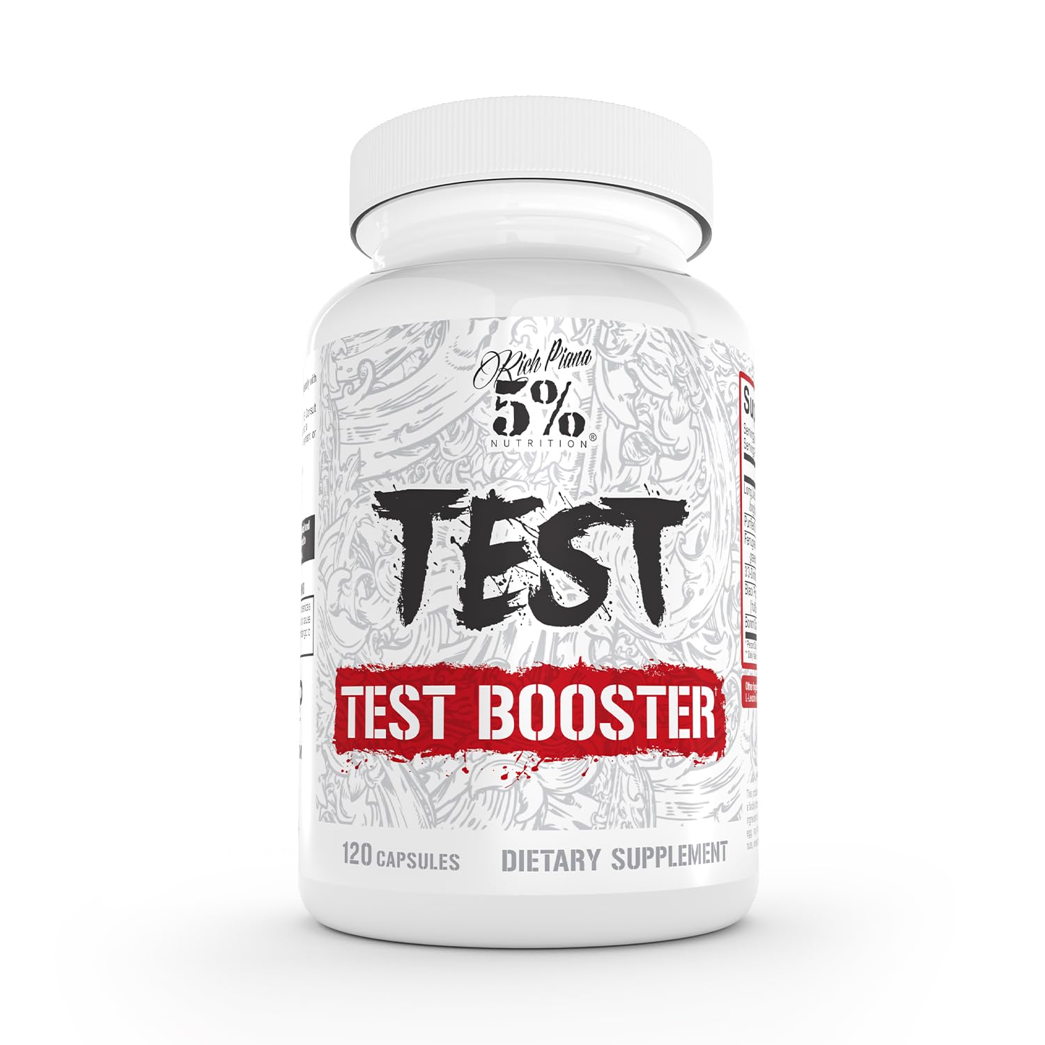 5% Nutrition Rich Piana Test | Natural Testosterone Booster for Men | Muscle Builder, Male Vitality, Energy & Stamina | Tongkat Ali (Longjack), Shilajit, Fenugreek, DIM, Boron | 120 Capsules