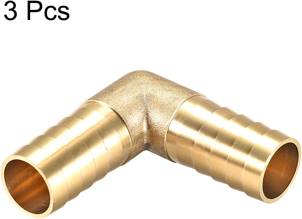 sourcing map 19mm Barb Brass Hose Fitting 90 Degree Elbow Pipe Connector Coupler Tubing 3pcs, Gold - Image 4