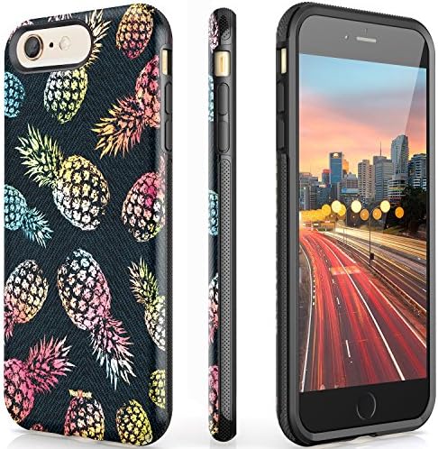 iPhone 6s Plus 6 Plus Case Slim Dual Layer Silicone Rubber Hybrid Durable Shockproof Bumper Protective Anti-Scratch Impact Resistant Cover Matte Black (Glitter pineapple Pattern)（5.5 inch Version)