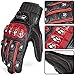 ILM Alloy Steel Leather Hard Knuckle Touchscreen Motorcycle Bicycle Motorbike Powersports Racing Gloves (L, (Leather) RED) Model 10CL