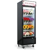 DeepTide 20 Cu.Ft Single Door Commercial Flower Refrigerator&mdash;&mdash;Display Refrigerator with 3 Triple Glass，ETL Certified, 32℉ ~ 44℉, LED Lighting, Floral Cooler for Cafes, Restaurants, Stores
