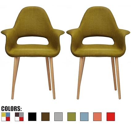 2xhome Set Of 2 Green Mid Century Modern Upholstered Fabric Organic Accent Living Room Dining Chair Armchair Set With Back Armrest Natural Light