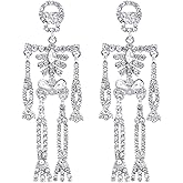Halloween Earrings Spooky Skull Skeleton Dangle Earrings for Women Bling Rhinestone Crystal Punk Gothic Jewelry Halloween Accessories Gifts