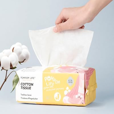 POMPOM LIFE Disposable Face Towels 100 Count 7.9 x 7.9 inches Cotton