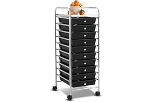 SILKYDRY 10 Drawer Rolling Storage Cart, Organization Cart with Drawers for Craft Makeup Paper Tool Art Supply, Versatile Utility Cart on Wheels for Home Office Classroom School (Black)