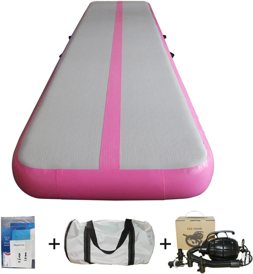 Inflatable GYM Mat Home Air Floor Inflatable Tumbling Mat for Gymnastics Inflatable Air Track (Pink Length 5M×Width 1M×Height 20CM)16.4'×3.3'×8"