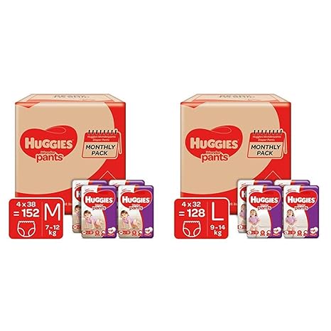 Huggies Wonder Pants Diapers Monthly Pack, Medium (152 Count) & Huggies Wonder Pants Diapers Monthly Pack, Large (128 Count)