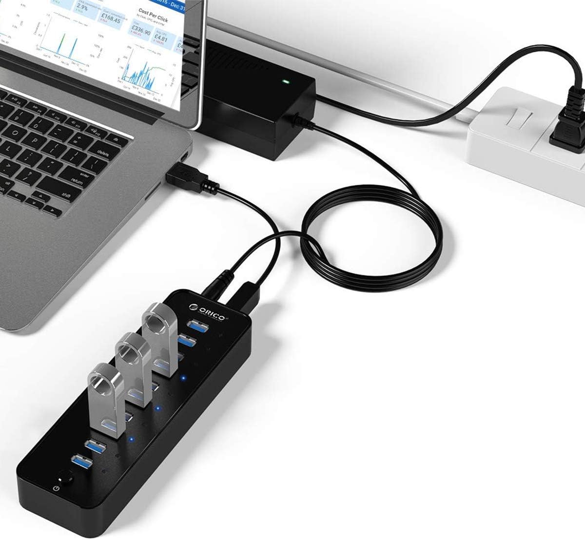 ORICO Powered USB Hub, 10 Ports 36W USB 3.0 Data Hub with 12V/3A Power Adapter for Computer, PC, Laptop, Mobile HDD, Flash Drive and More: Computers & Accessories