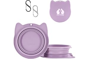 RUNROLE 2-in-1 Collapsible Silicone Dog Travel Bowls, Slot Together and Use Separately, Portable Pet Food Water Bowls, Foldable Cat Feeding Watering Dishes, 20OZ+27OZ(Purple)