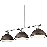 Duncan 3-Light Linear Pendant in Pewter with Rubbed Bronze- Pendant Lighting