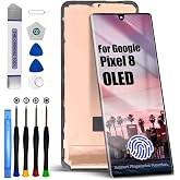 for Google Pixel 8 LCD Screen Replacement Display Touch Screen Display Assembly Repair Kits with Frame GKWS6, G9BQD, GA04851-US, GZPFO, GPJ41 (Support Fingerprint, Without Fingerprint Cable)