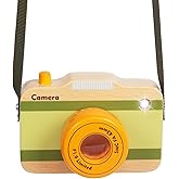 WoodenEdu Wooden Kids Mini Pretend Camera Toy with Real Sounds and Light | Neck Hanging Photographed Props for Kids 3 Years Old,Birthday Gift for Boys Girls Children