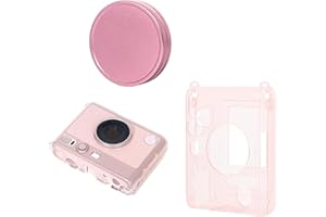 Tuvzylory Protection Bundle Compatible with Instax mini EVO Camera, Transparent Pink PC Case + Aluminum Lens Cap, Shockproof,