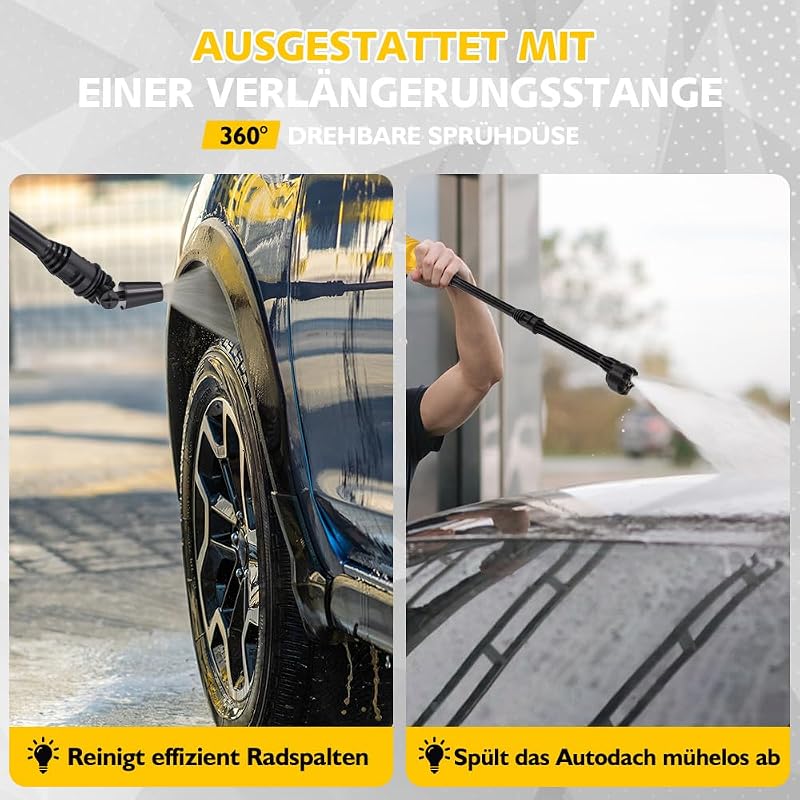 Akku Hochdruckreiniger 21V, 68 Bar, 2X 4000mAh Akkus,Gelb