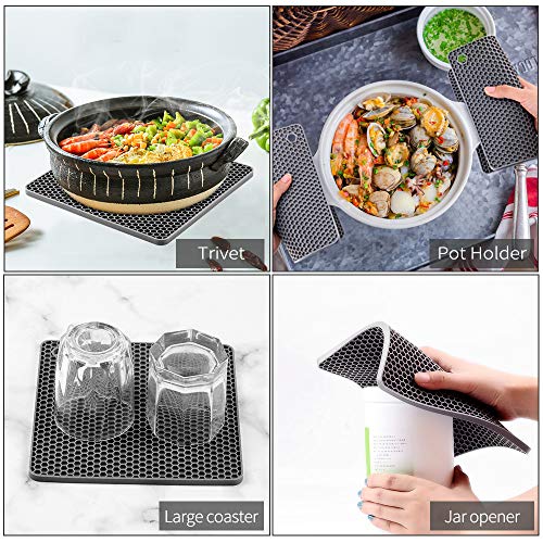 Silicone Trivet Mats CUKWILY Multifunctional Hot Pads Heat Resistant Non Slip Larger Thicker Hot Pot Holder 4 Packs Grey