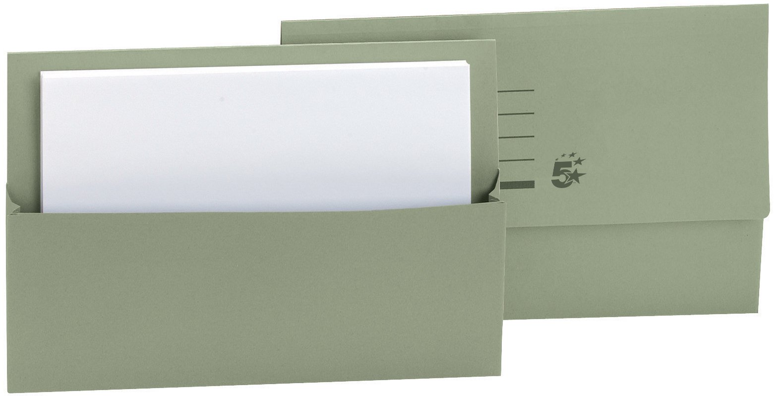 5 Star 297331 Office Document Wallet Half Flap 250gsm Capacity 32mm Foolscap Green [Pack 50]