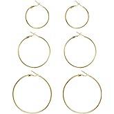 Big Gold Hoop Earrings for Women Hypoallergenic 925 Sterling Silver Post Thin Loop 14K Gold Plated Hoop Earrings Set for Women, 3 Pairs