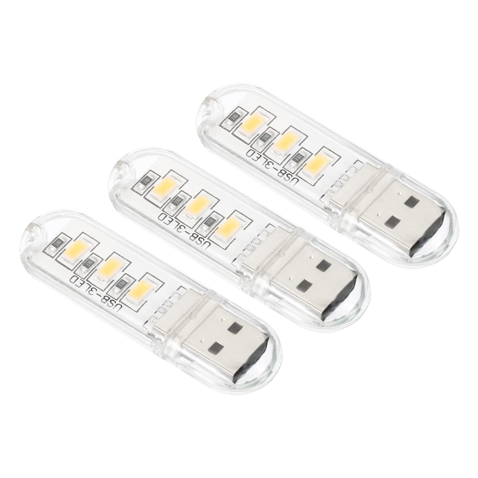 PATIKIL USB Night Light, 3 Pack Portable Plug-in Mini LED Lamp Stick 3 Beads for Home Decor Reading Sleeping Camping, Warm White