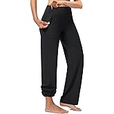 Casei Women's Wide Leg Yoga Pants with Zipper Pockets High Waisted Adjustable Hem Stretchy Work Dress Pants Casual Lounge