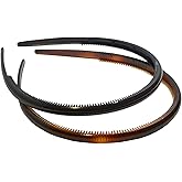 Parcelona French Thin Set of 2 Tortoise Shell Brown and Black Hair Headbands with Inner Teeth Nibs