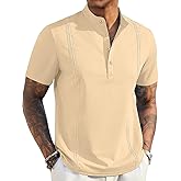 QOSOQ Men's Casual Shirts Classic Button Mens Casual Henley t-Shirt Classic Summer Basic Solid Lightweight Tees Top